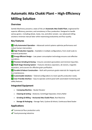 Atta Chakki Plant – High-Efficiency Milling Solution