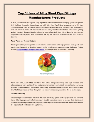 Top 5 Uses of Alloy Steel Pipe Fittings Manufacturers Products