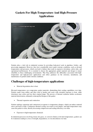 Gaskets For High-Temperature And High-Pressure Applications