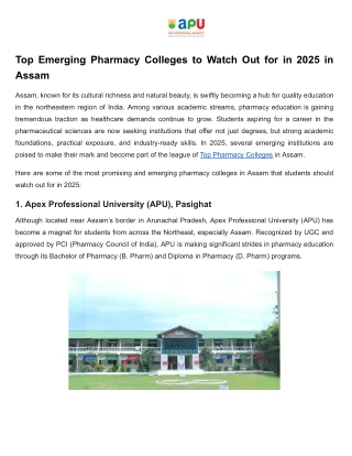Top Emerging Pharmacy Colleges to Watch Out for in 2025 in Assam