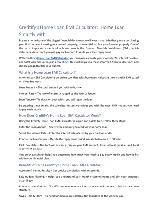 Credtify’s Home Loan EMI Calculator:  Home Loan Smartly