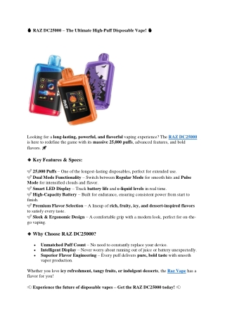 RAZ DC25000 – The Ultimate High-Puff Disposable Vape!