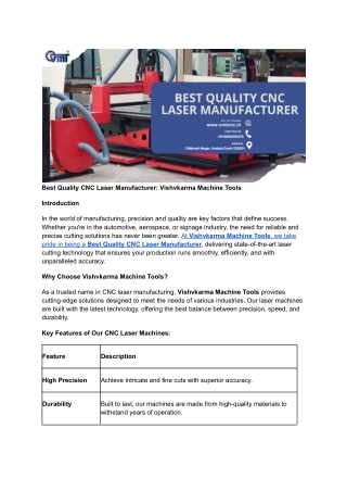 Best Quality CNC Laser Manufacturer | Vishvkarma Machine Tools