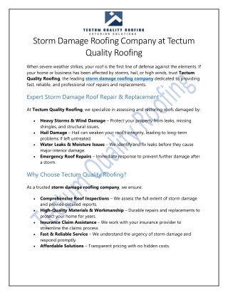 Storm Damage Roofing Company At Tectum Quality Roofing