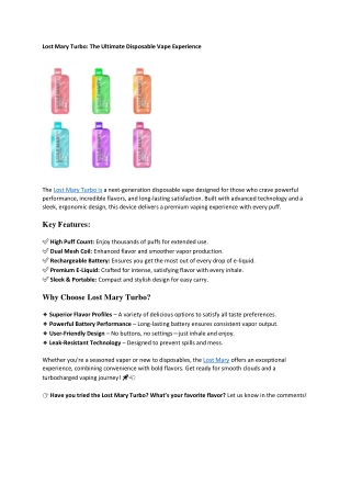 Lost Mary Turbo: The Ultimate Disposable Vape Experience