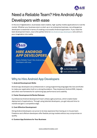 Need a Reliable Team-Hire Android App Developers with ease