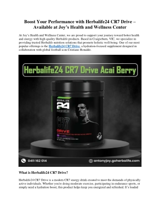 Boost Your Performance with Herbalife24 CR7 Drive – Available at Joy’s Health an