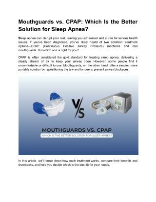 Mouthguards vs CPAP Which Is the Better Solution for Sleep Apnea