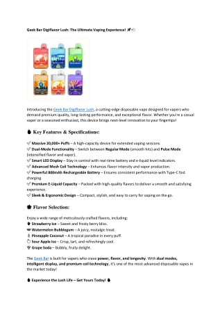 Geek Bar Digiflavor Lush: The Ultimate Vaping Experience!