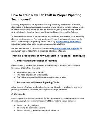 How to Train New Lab Staff in Proper Pipetting Techniques?