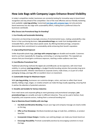 How Jute Bags with Company Logos Enhance Brand Visibility