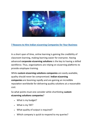 7 Reasons to Hire Indian eLearning Companies for Your Business