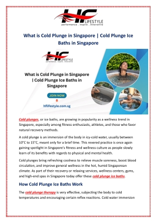 What is Cold Plunge in Singapore | Cold Plunge Ice Baths in Singapore
