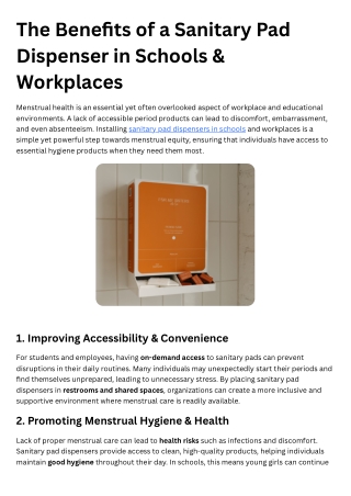 The Benefits of a Sanitary Pad Dispenser in Schools & Workplaces