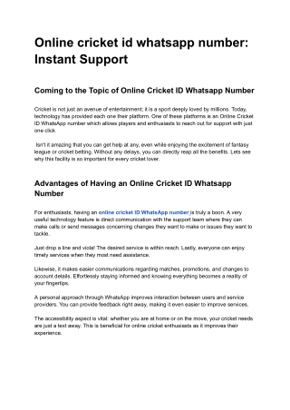 Online cricket id whatsapp number_ Instant Support