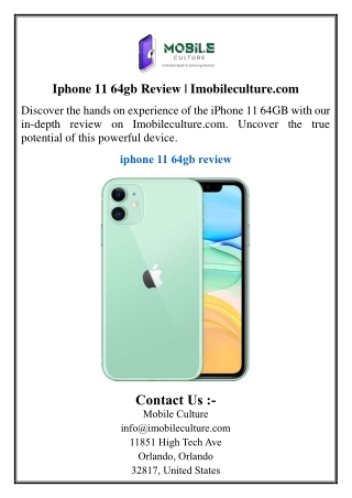 Iphone 11 64gb Review | Imobileculture.com