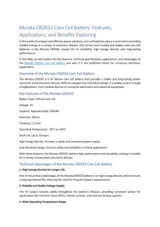 Murata CR2032 Coin Cell Battery