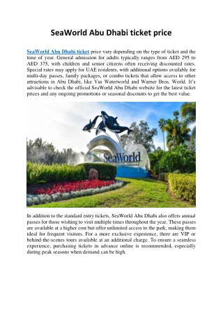 SeaWorld Abu Dhabi ticket price