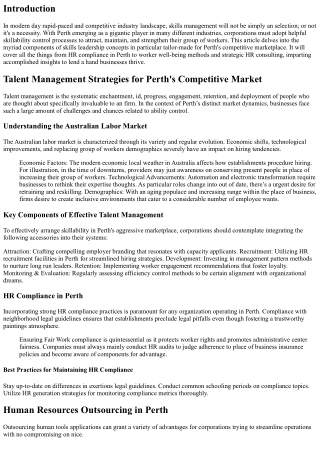 Talent Management Strategies for Perth's Competitive Market