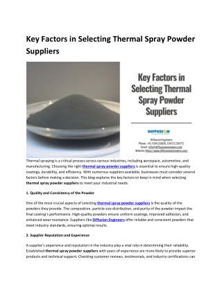 Key Factors in Selecting Thermal Spray Powder Suppliers