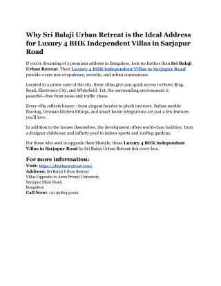 Why Sri Balaji Urban Retreat is the Ideal Address for Luxury 4 BHK Independent Villas in Sarjapur Road (1)