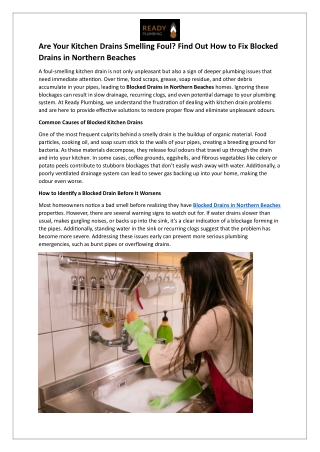 Are Your Kitchen Drains Smelling Foul -  Find Out How to Fix Blocked Drains in Northern Beaches