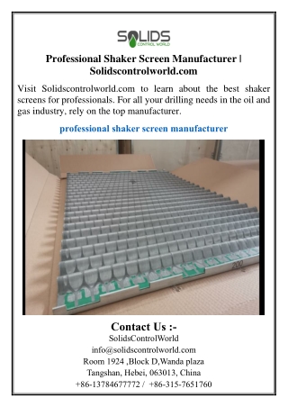 Professional Shaker Screen Manufacturer | Solidscontrolworld.com