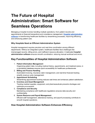 The Future of Hospital Administration: Smart Software for Seamless Operations