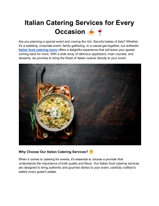 Italian Catering Services for Every Occasion