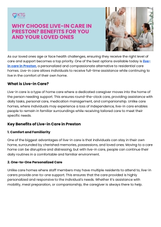 Why Choose Live-in Care in Preston Benefits for You and Your Loved Ones