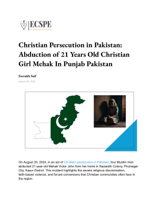 Christian Persecution in Pakistan_ Abduction of 21 Years Old Christian Girl Mehak In Punjab Pakistan