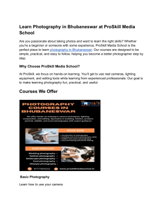 Photography in Bhubaneswar  ProSkill Media School