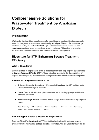 Comprehensive Solutions for Wastewater Treatment by Amalgam Biotech