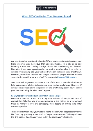 Expert Houston SEO Services - Grow Your Brand Online - Tracemark Impression