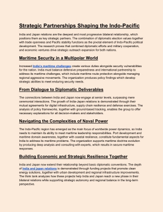 Strategic Partnerships Shaping the Indo-Pacific