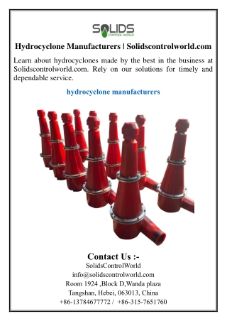 Hydrocyclone Manufacturers | Solidscontrolworld.com