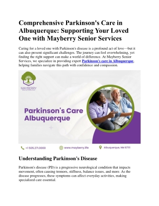 Comprehensive Parkinson's Care in Albuquerque Supporting Your Loved One with Mayberry Senior Services