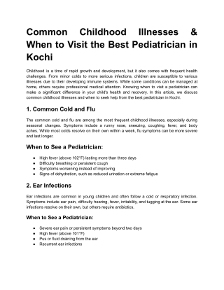 Common Childhood Illnesses & When to Visit the Best Pediatrician in Kochi