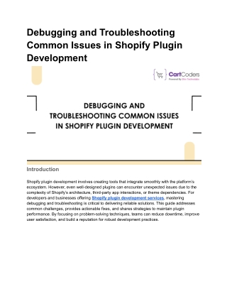 Debugging and Troubleshooting Common Issues in Shopify Plugin Development