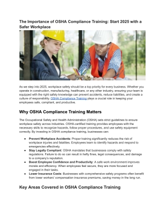 The Importance of OSHA Compliance Training_ Start 2025 with a Safer Workplace - Impactsafety