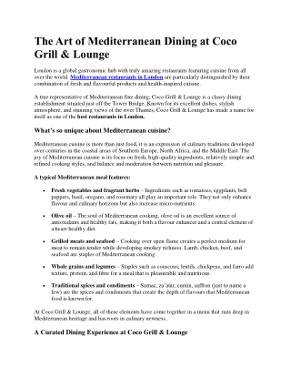 The Art of Mediterranean Dining at Coco Grill & Lounge