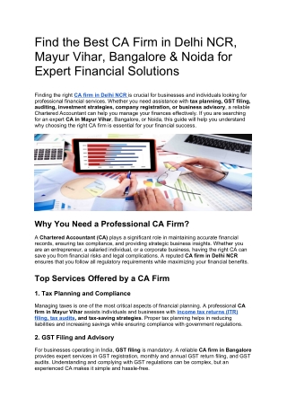 Top CA Firm in Mayur Vihar, Delhi NCR – Trusted Financial & Tax Experts