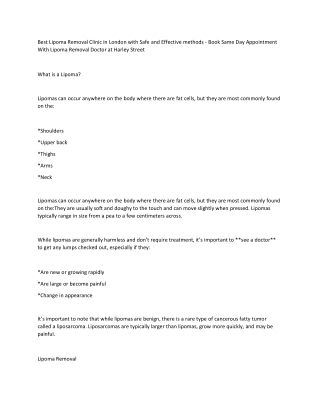 Lipoma Removal Cost London - Lipoma Removal Clinic