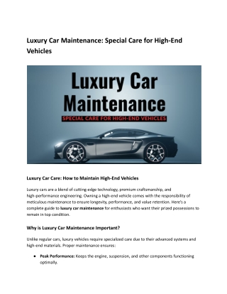 Luxury Car Care - How to Maintain High-End Vehicles