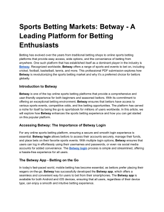 Sports Betting Markets_ Betway - A Leading Platform for Betting Enthusiasts