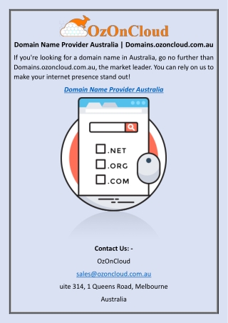 Domain Name Provider Australia Domains.ozoncloud.com.au