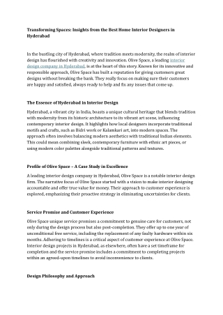 Transforming Spaces Insights from the Best Home Interior Designers in Hyderabad