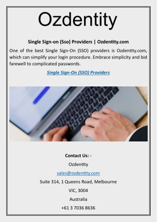 Single Sign-on (Sso) Providers Ozdentity.com