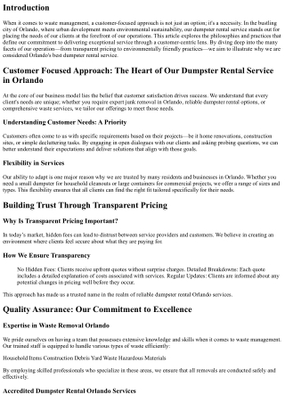 Customer Focused Approach: The Heart of Our Dumpster Rental Service in Orlando