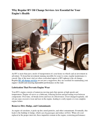 Why Regular RV Oil Change Services Are Essential for Your Engine's Health